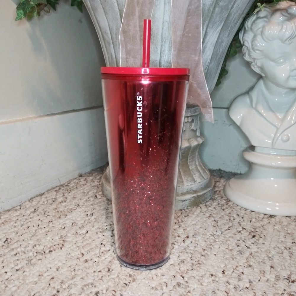 Starbucks Red Metallic With Sparkly Red Glitter 24 Ounce Holiday Venti Cold Cup